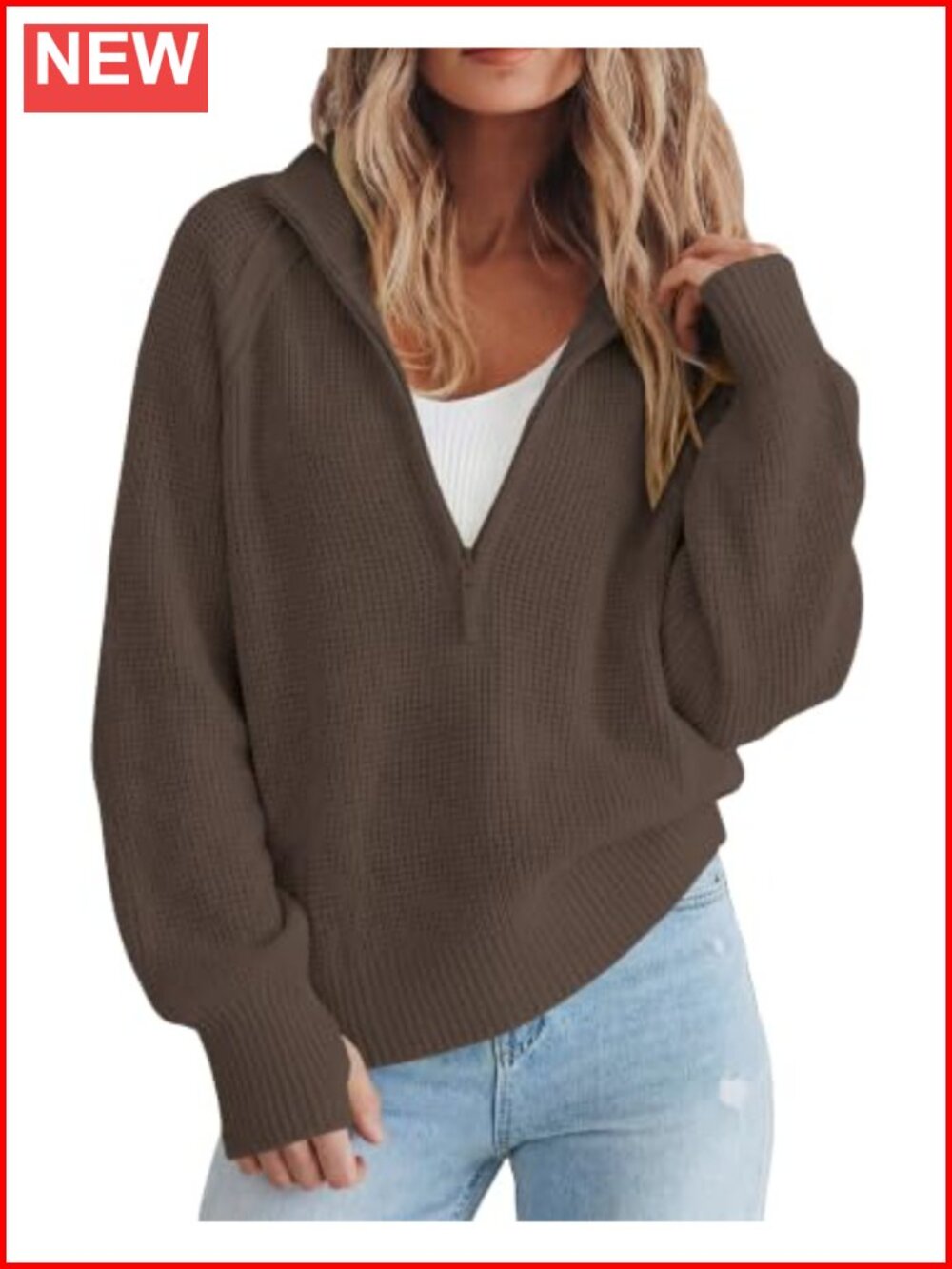 Waffle Knit Quarter Zip Pullover Sweater